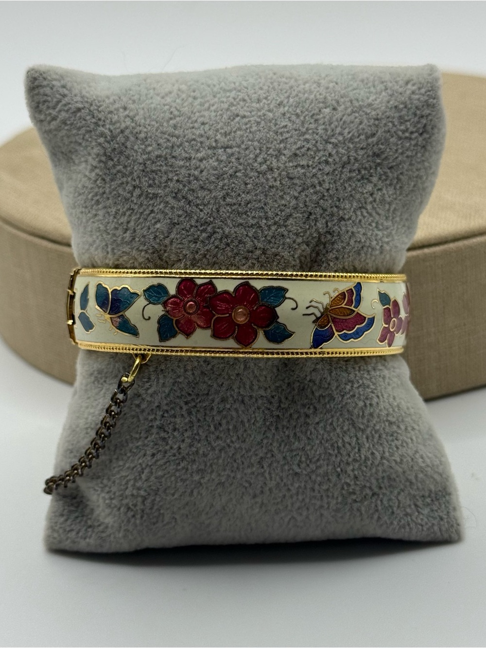 Gold-Tone cloisonné Floral Enamel Hinged Bangle Bracelet